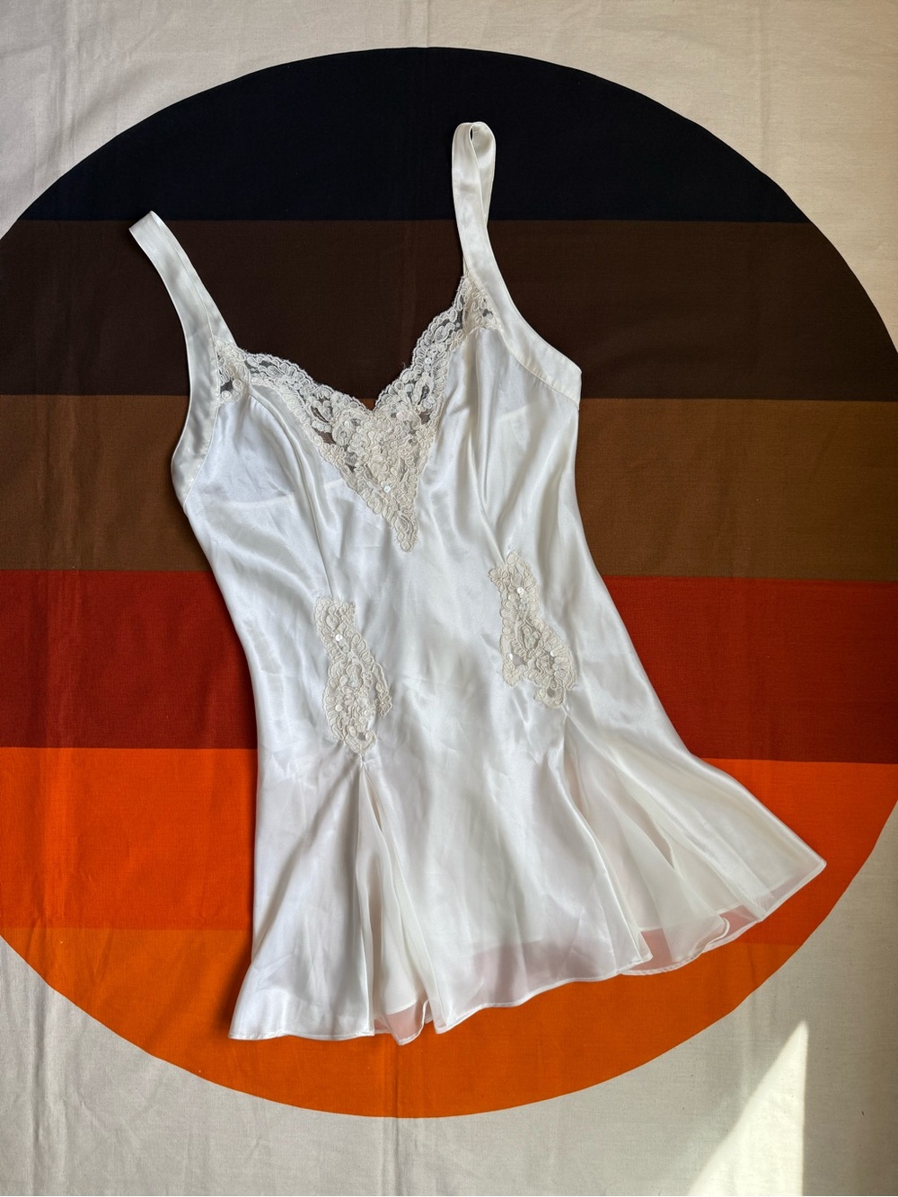 Vintage 90s Victoria’s Secret Slip Dress Ivory Satin Sheer Hem Size Small